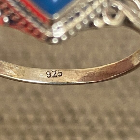 Ring Size 8 Blue Chalcedony Diamond Cabochon Smooth Sterling Silver 925 Women Se - Picture 7 of 8